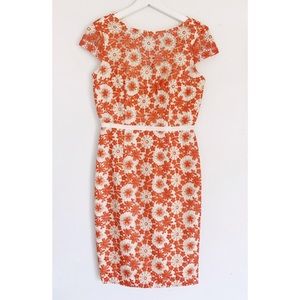 MUSE sz 2 Embroidered Floral Orange Sheath Dress Scalloped Back